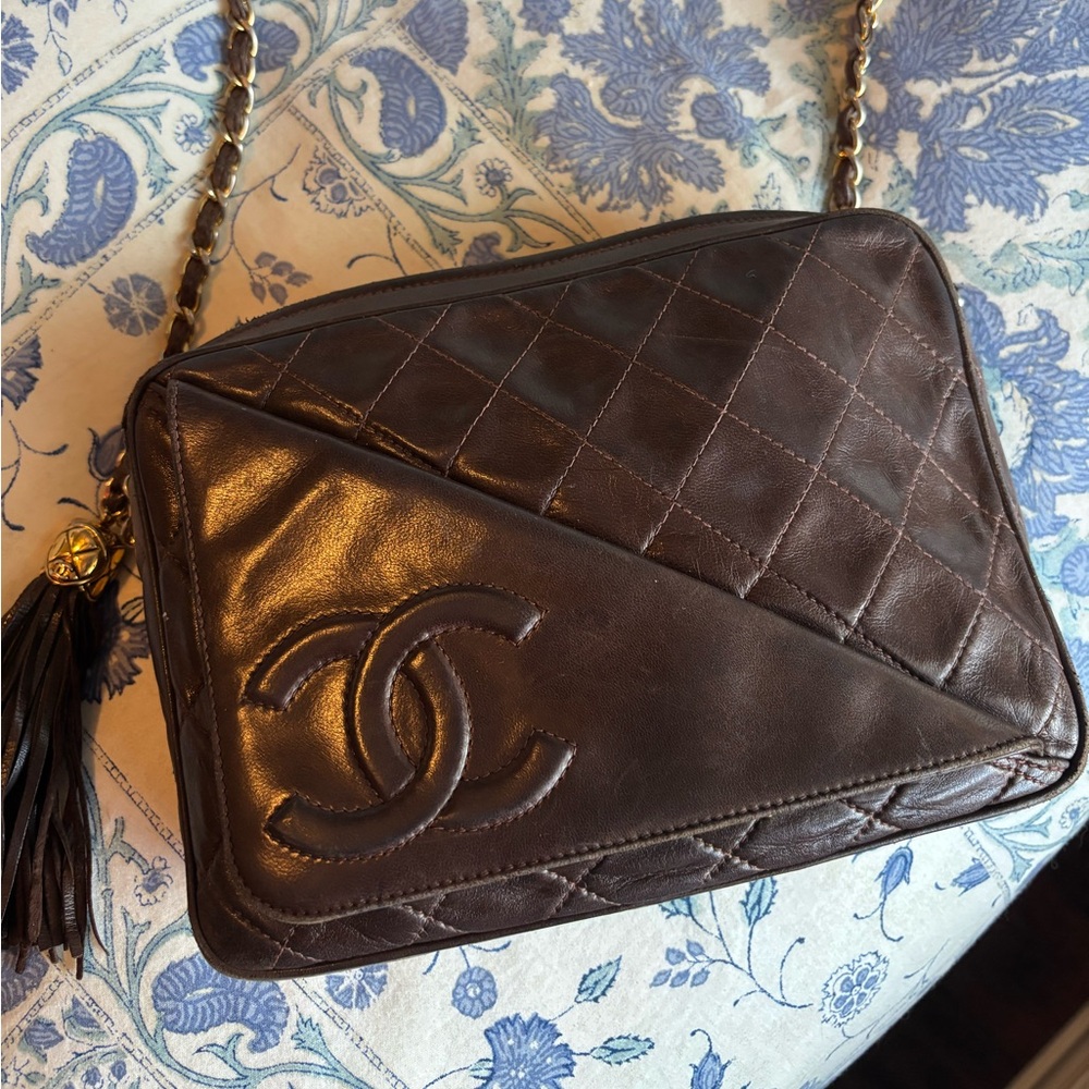 CHANEL Brown Quilted Crossbody Bag with Gold Hardware